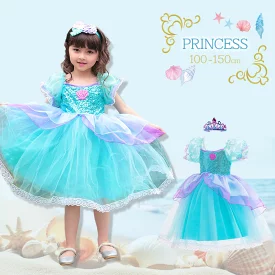 プリンセス アリエル ドレス 子供 コスプレ プリンセスドレス ロング ワンピース グッズ キッズ キッズドレス お姫様 衣装 仮装 なりきり 女の子 ハロウィン クリスマス 誕生日 プレゼント ティアラ