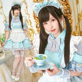 《えなこちゃん監修》 コスプレ メイド服 20周年 アニバーサリーメイド ワンピース レディース フリーサイズ ミントグリーン
